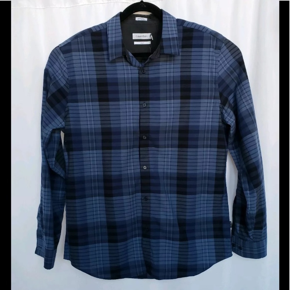 NWT CK Slim Fit Blue Plaid Button Down Shirt